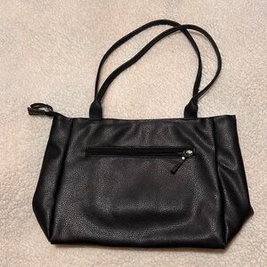 Luccia black leather suede interior purse hand bag zipper to close